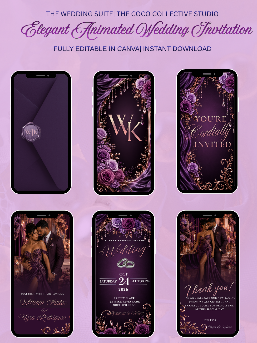 Violet & Rose Gold Edit — An Opulent Multi-Purple Wedding Invitation Template