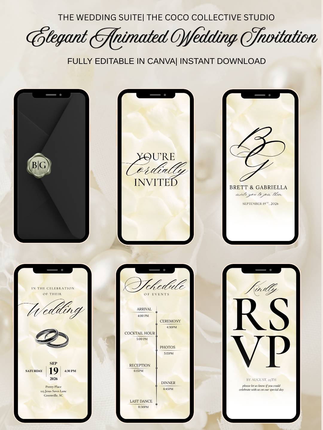 The Monochrome Rose Edit — Editable Wedding Invitation Template