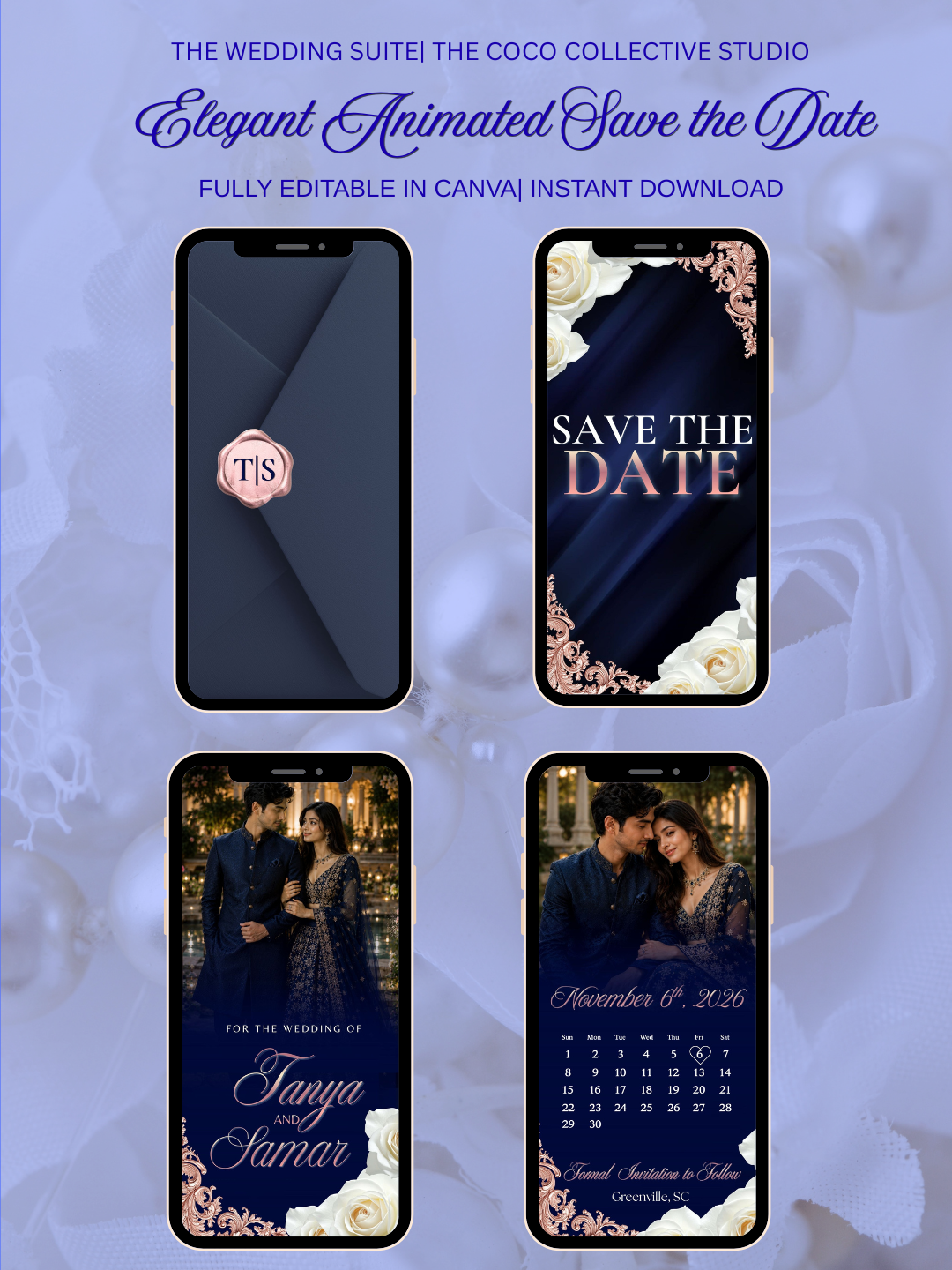 Midnight Bloom Edit — Navy & Rose Gold Save the Date Template