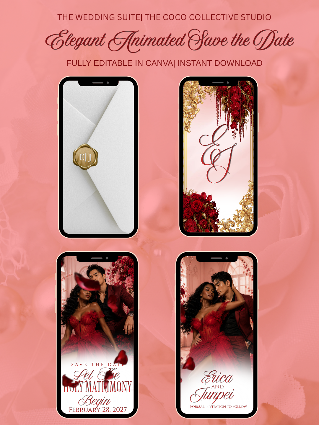 Rose Affair Edit — A Deep Red & Petal Pink Wedding Save the Date Template