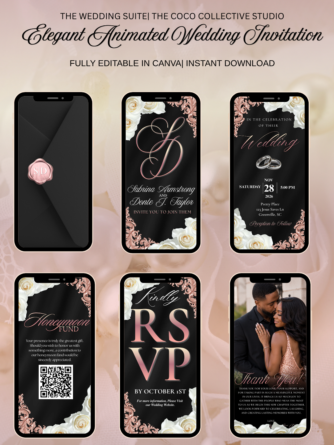 The Rose Gold Ivory Edit — Editable Wedding Invitation Template