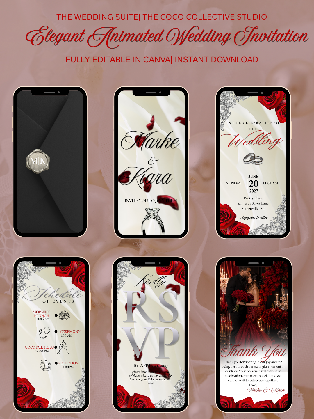 The Scarlet Rose Edit — Editable Wedding Invitation Template