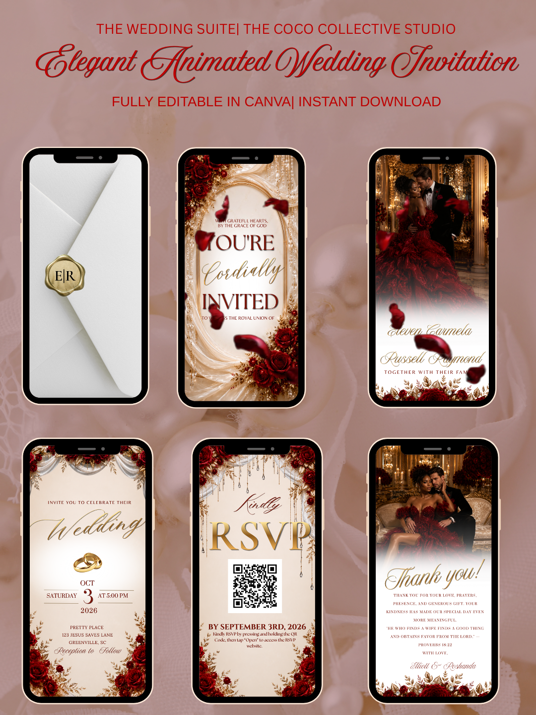 Rosé Cascade Edit — Luxury Digital Wedding Invitation Template