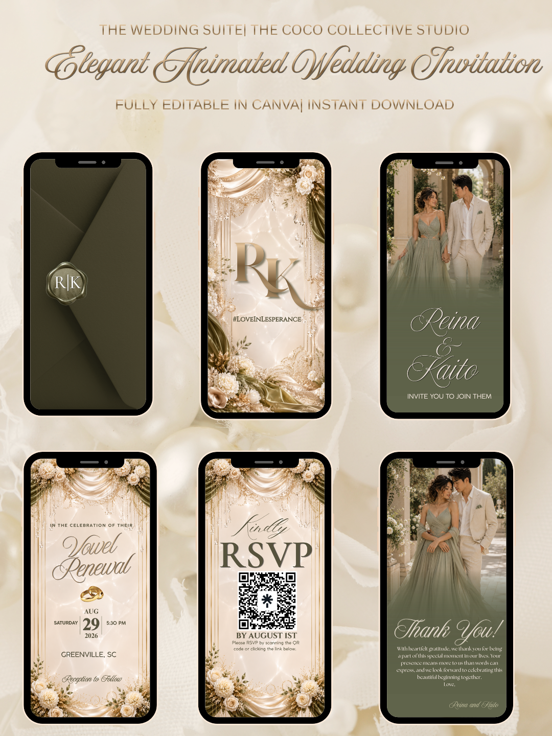 Velvet Sage Edit— A Luxurious Sage & Cream Wedding Invitation Template