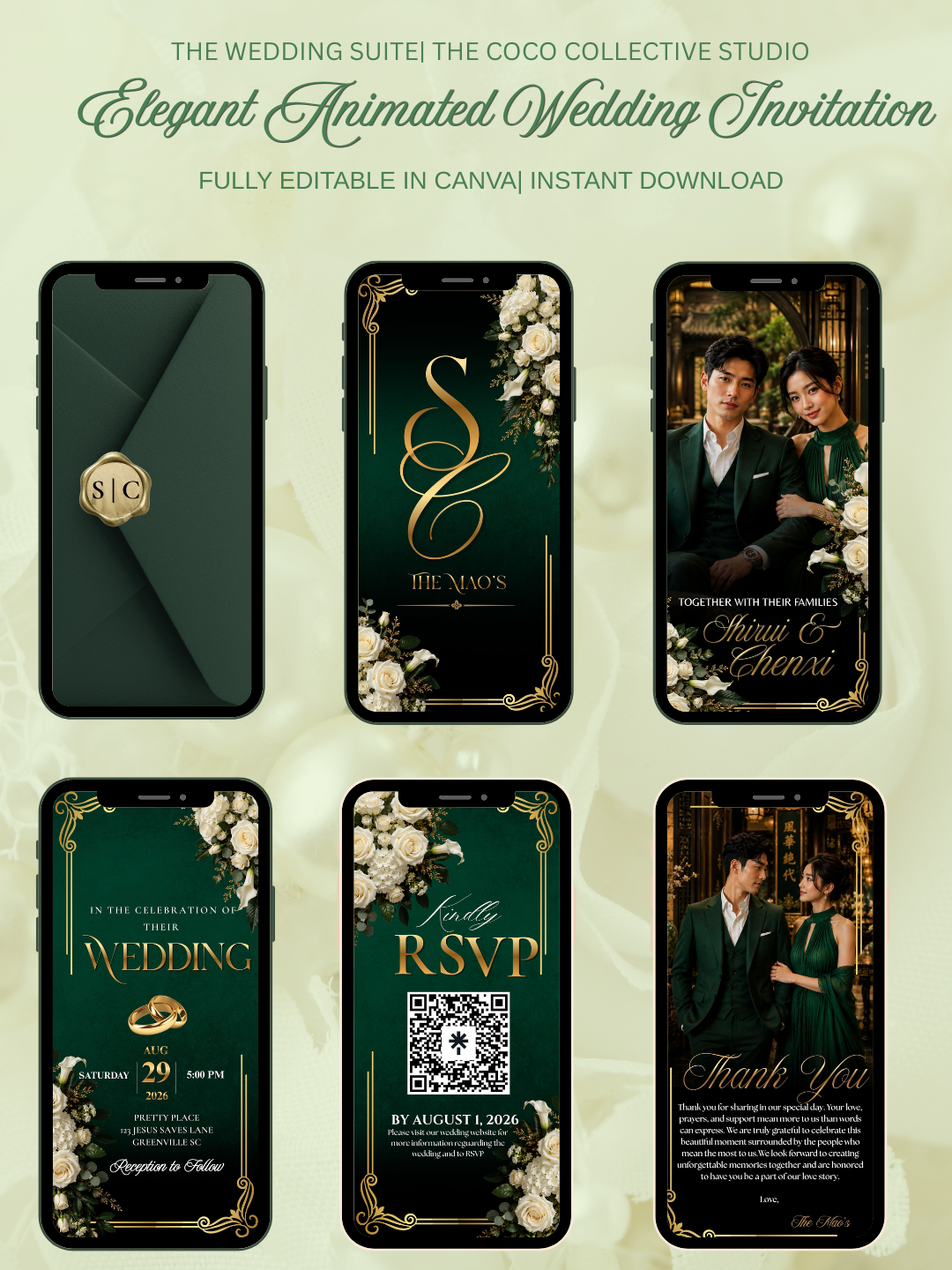 Lush Bloom Edit — Dark Green Wedding Invitation Template
