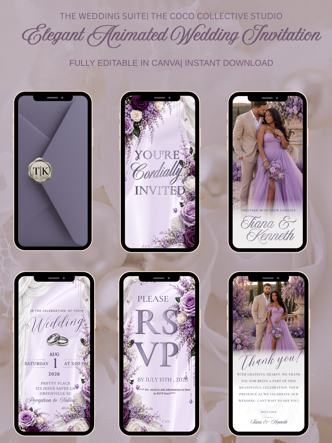 The Lavender Lilac Paradise Edit — Editable Wedding Invitation Template