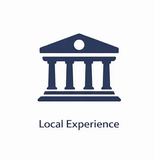 Icon of a classical building with columns and a pediment, labeled 'Local Experience'