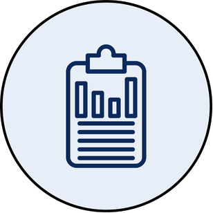 Icon of a clipboard with a bar graph and lines of text