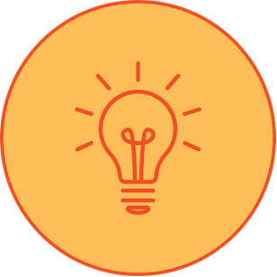 Lightbulb icon on a circular orange background