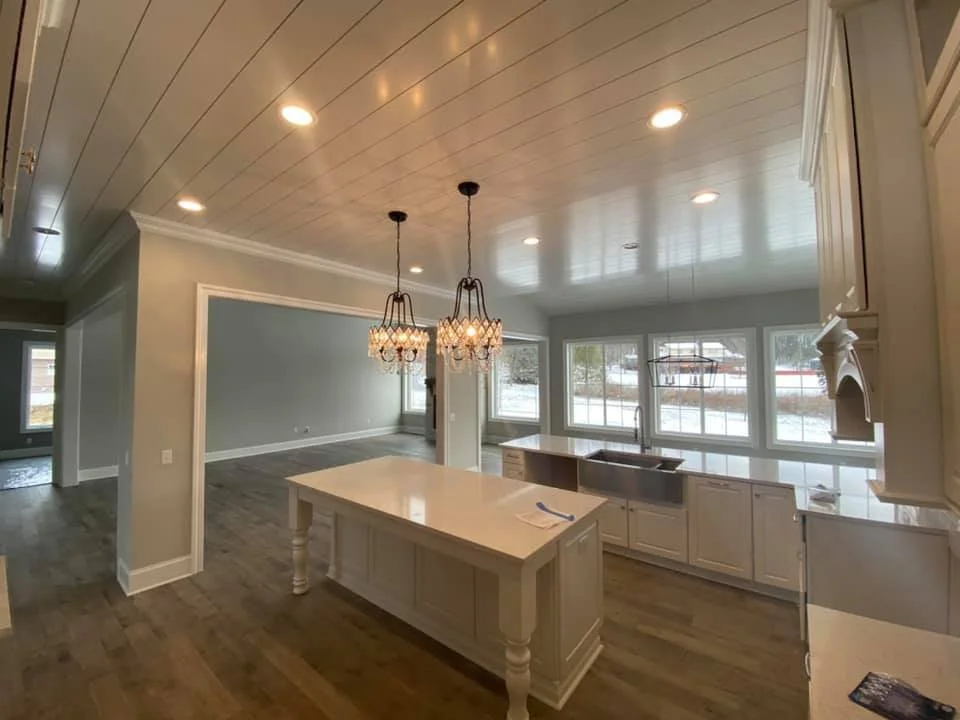 Tatman Electric recessed lighting and pendant light installation in a new construction kitchen Pittsburgh PA