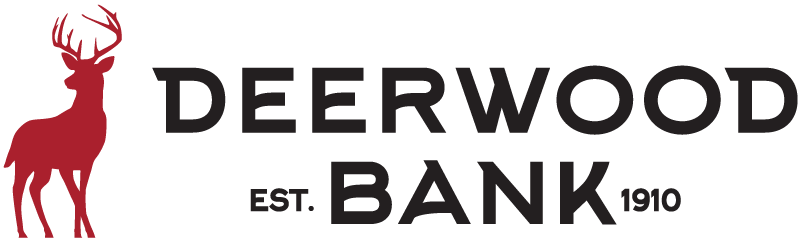Deerwood Bank logo with a red deer silhouette and black text stating 'Deerwood Bank Est. 1910'