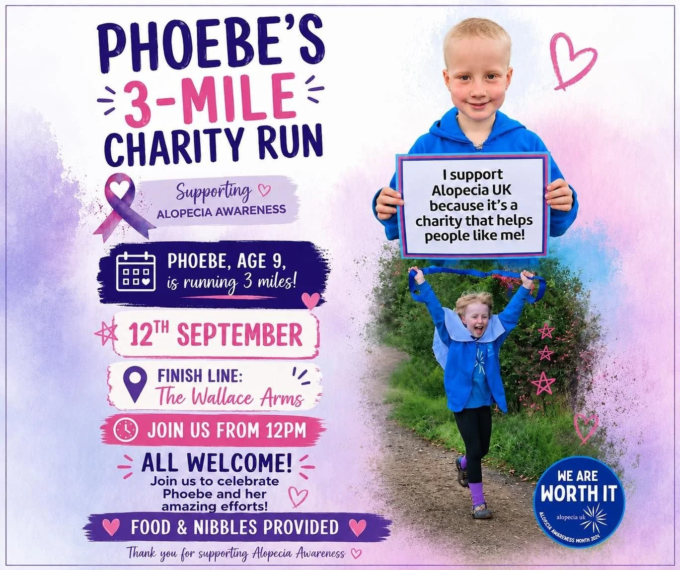 We&rsquo;re very proud to be hosting the finish line celebrations for Phoebe&rsquo;s run this Saturday. Please come along and support her efforts to raise money and awareness for an under publicised and often stigmatised condition that affects thousa