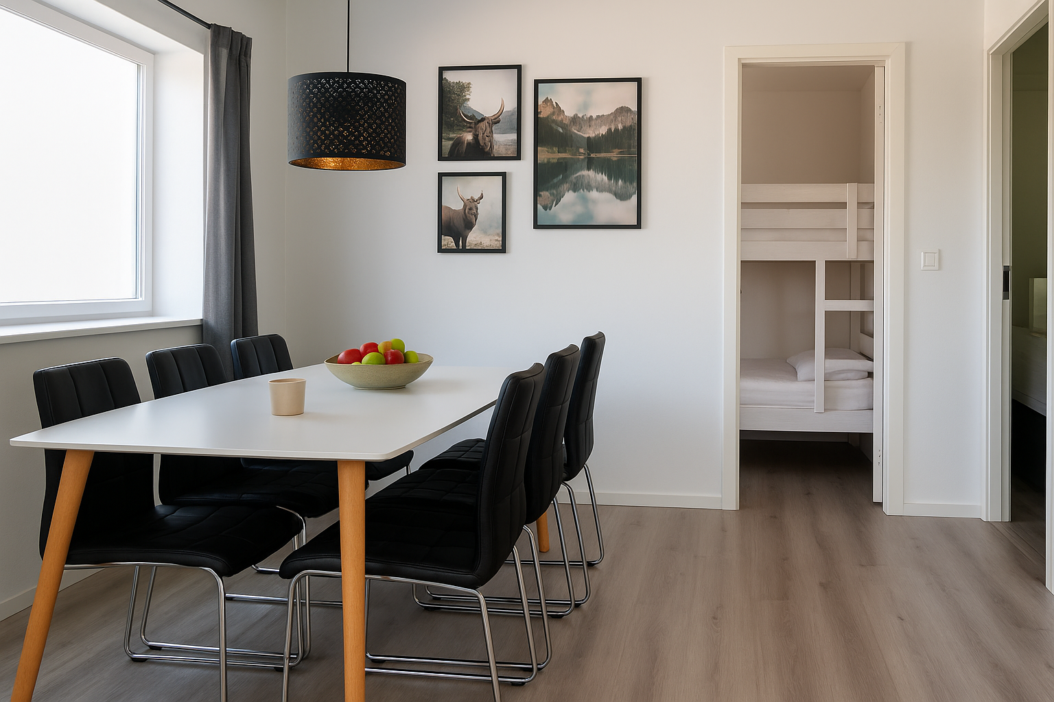 Modernt matrum med väggkonst och dörr.png