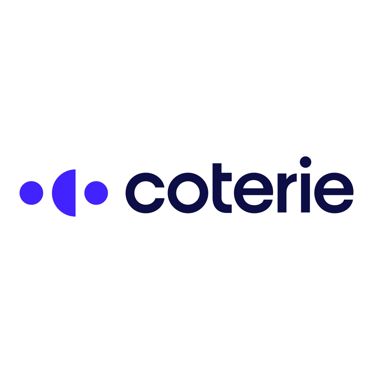 Logo with several purple circles and semi-circle, next to the word 'coterie' in navy blue text.