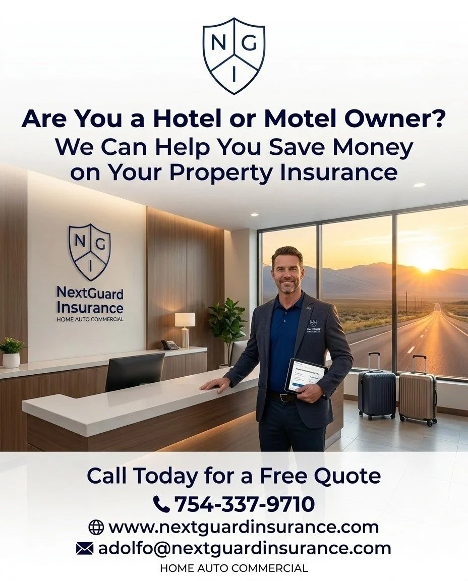 🏨 Hotel &amp; Motel Owners in Florida &mdash; Are You Overpaying for Insurance?

Running a hotel, motel, or hospitality business comes with risks, but overpaying for insurance shouldn&rsquo;t be one of them.

At NextGuard Insurance, we help hotel an