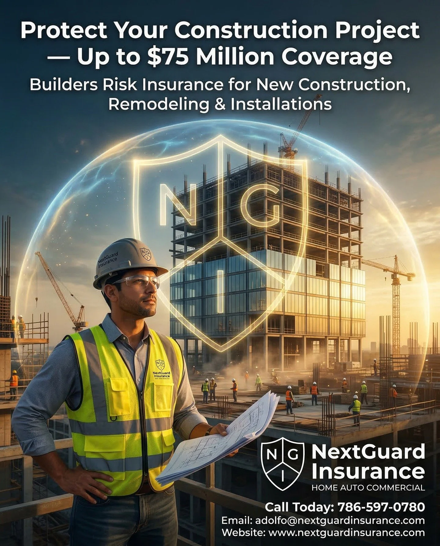 Building a new project? Protect it before the first brick is laid. 🏗️

At NextGuard Insurance, we provide Builders Risk Insurance coverage up to $75 million for new construction, remodeling, and major installations. Whether you're a developer, contr