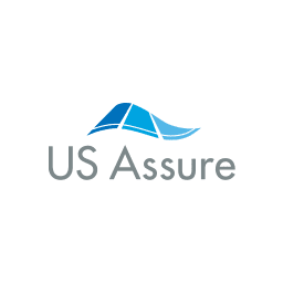 US Assure logo with blue abstract shape and gray text