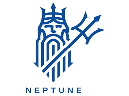 Logo of Neptune featuring a stylized blue trident and a face with a crown-like headpiece