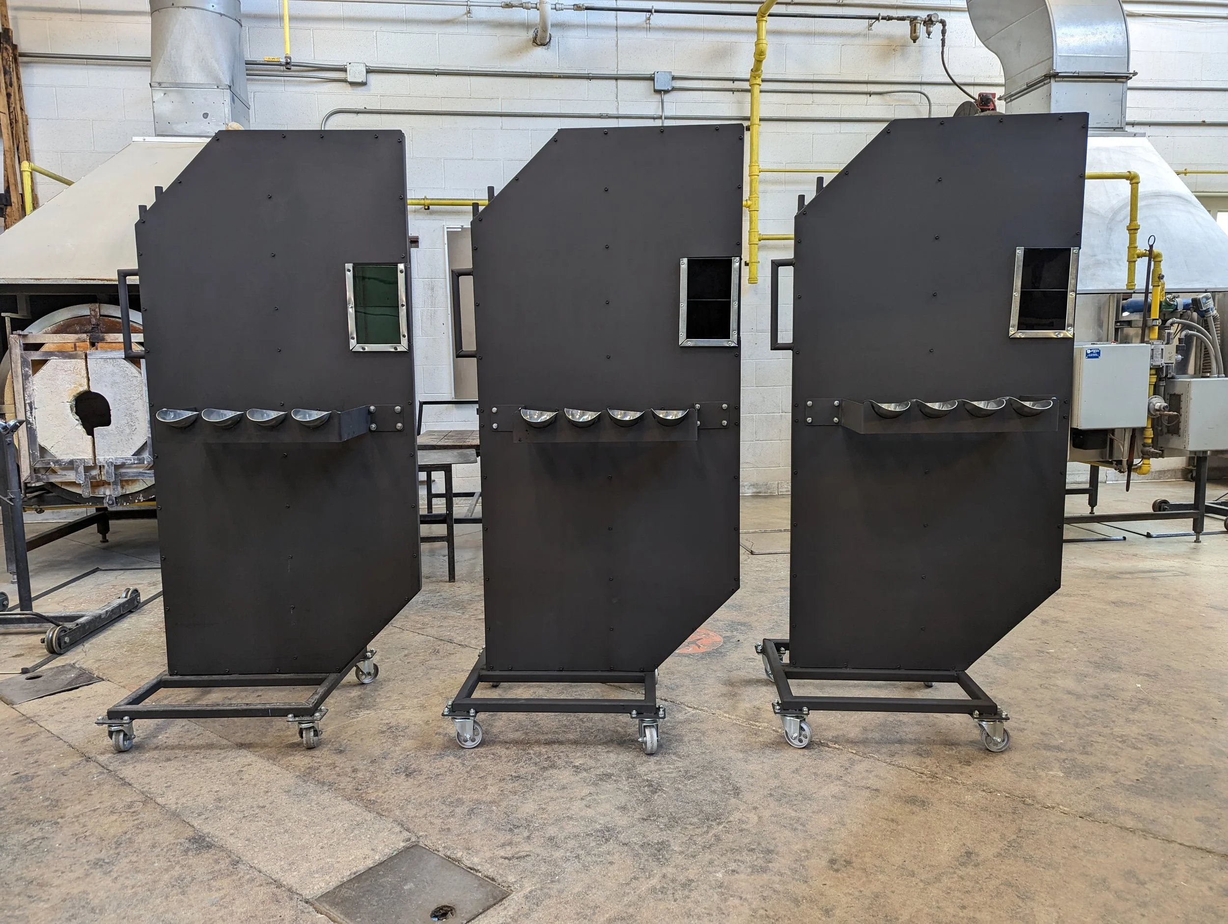 Heat Shields:
Designed and fabricated new heat shields with CNC plasma cut color scoop holders and shade 5 viewing ports. 2023.