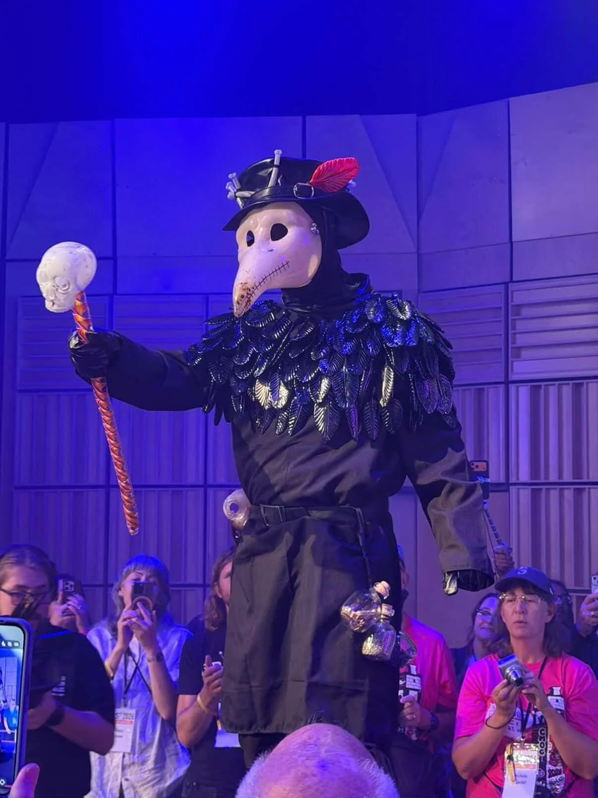 Plague Doctor
Glass Fashion Show 2026, Corning, NY
Hot Sculpted and Blown Glass, Fabric, Leather, Organic Materials
