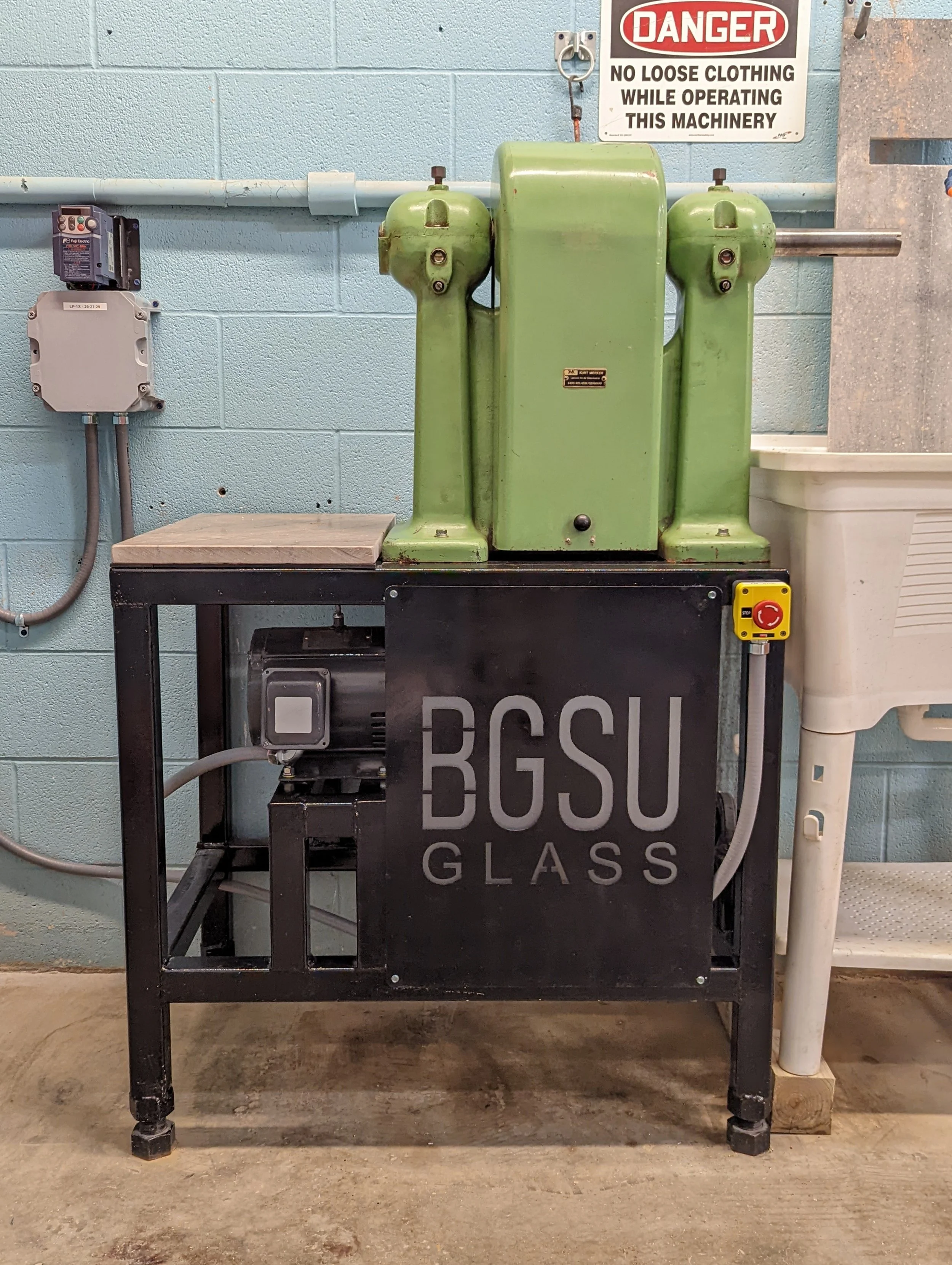 Lathe Stand:
Designed and fabricated new lathe stand/motor mount for Spatzier lathe. Complete with emergency stop and variable speed drive to meet university safety standards. 2022