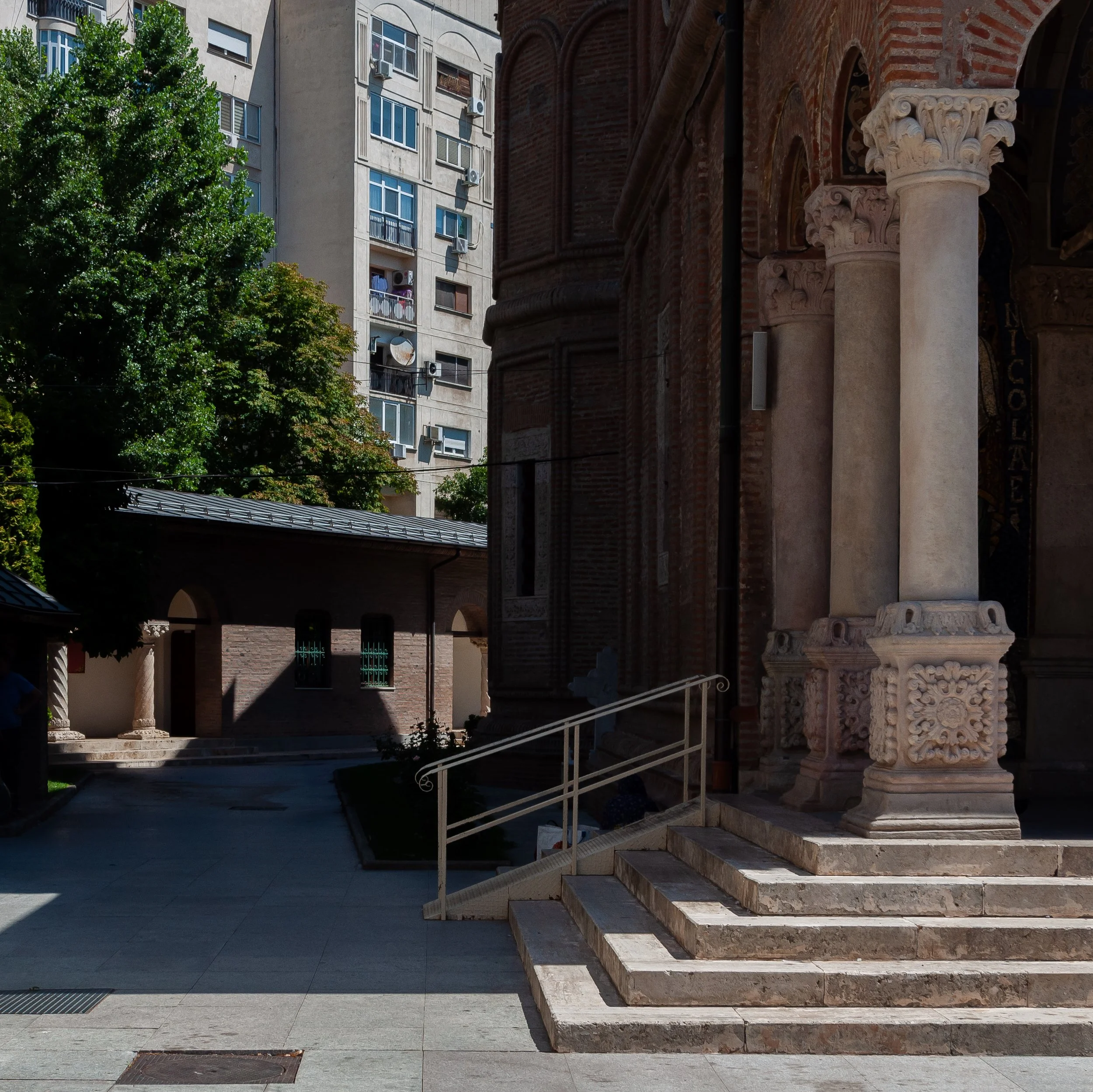 Antim Monastery behind a communist block in Bucharest