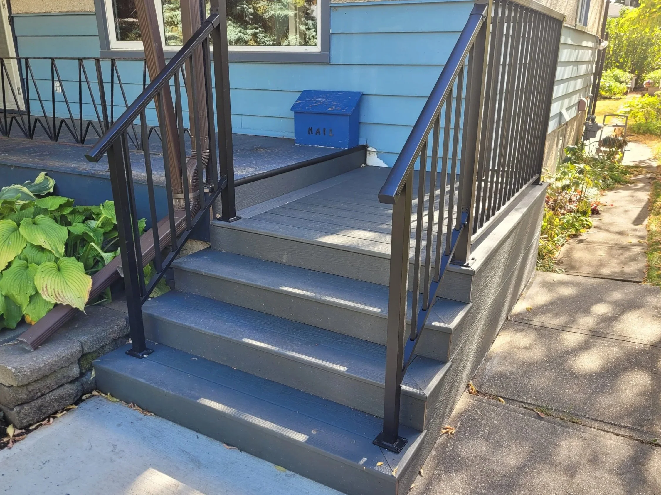 Concrete porch, concrete entrance stairs, aluminium railing