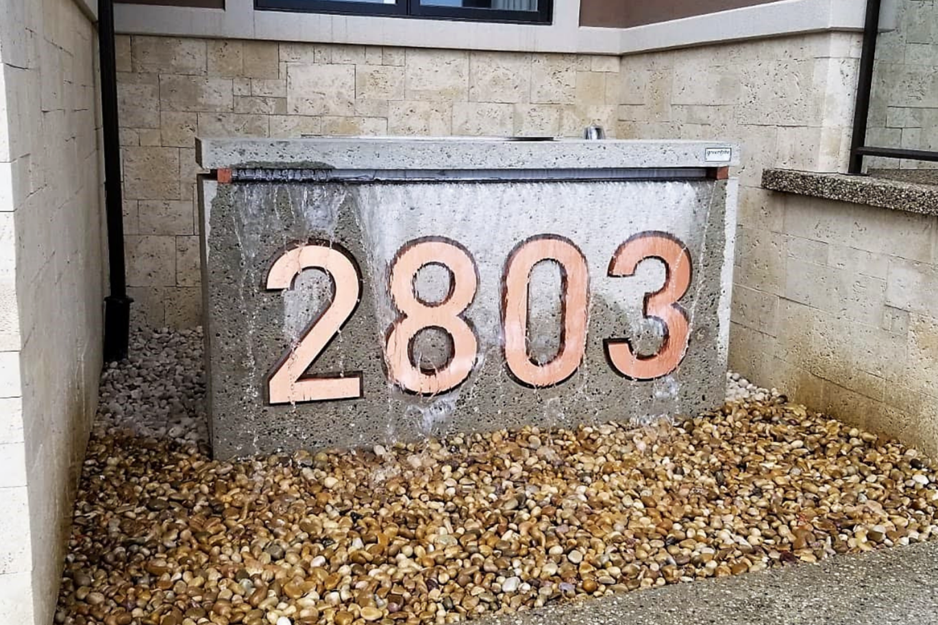 Home sign water feature, custom concrete home sign with buit in waterfall