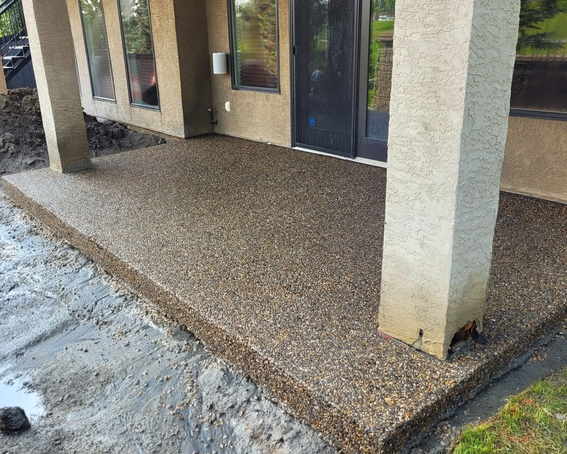 Exposed aggregate concrete porch