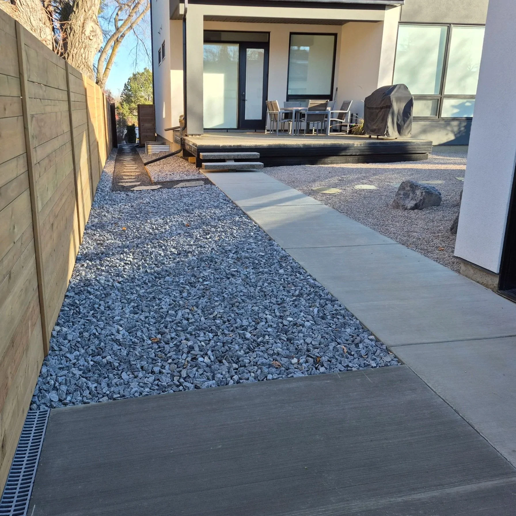 Concrete walkway, concrete pad, concrete slab, broom finish, concrete patio