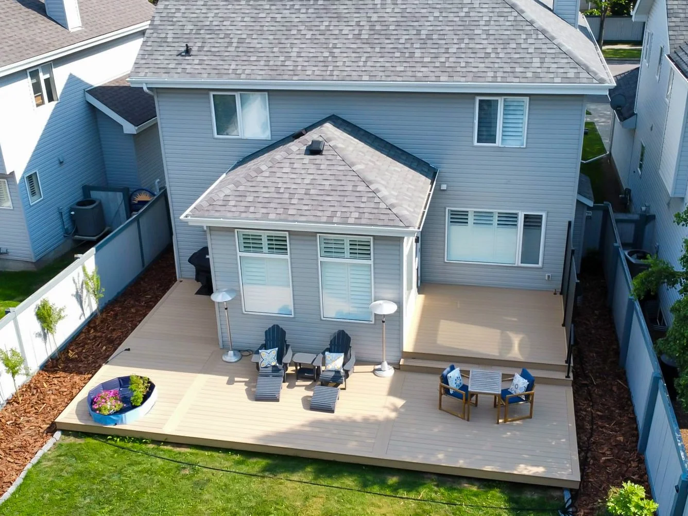 Composite deck, two-tier deck