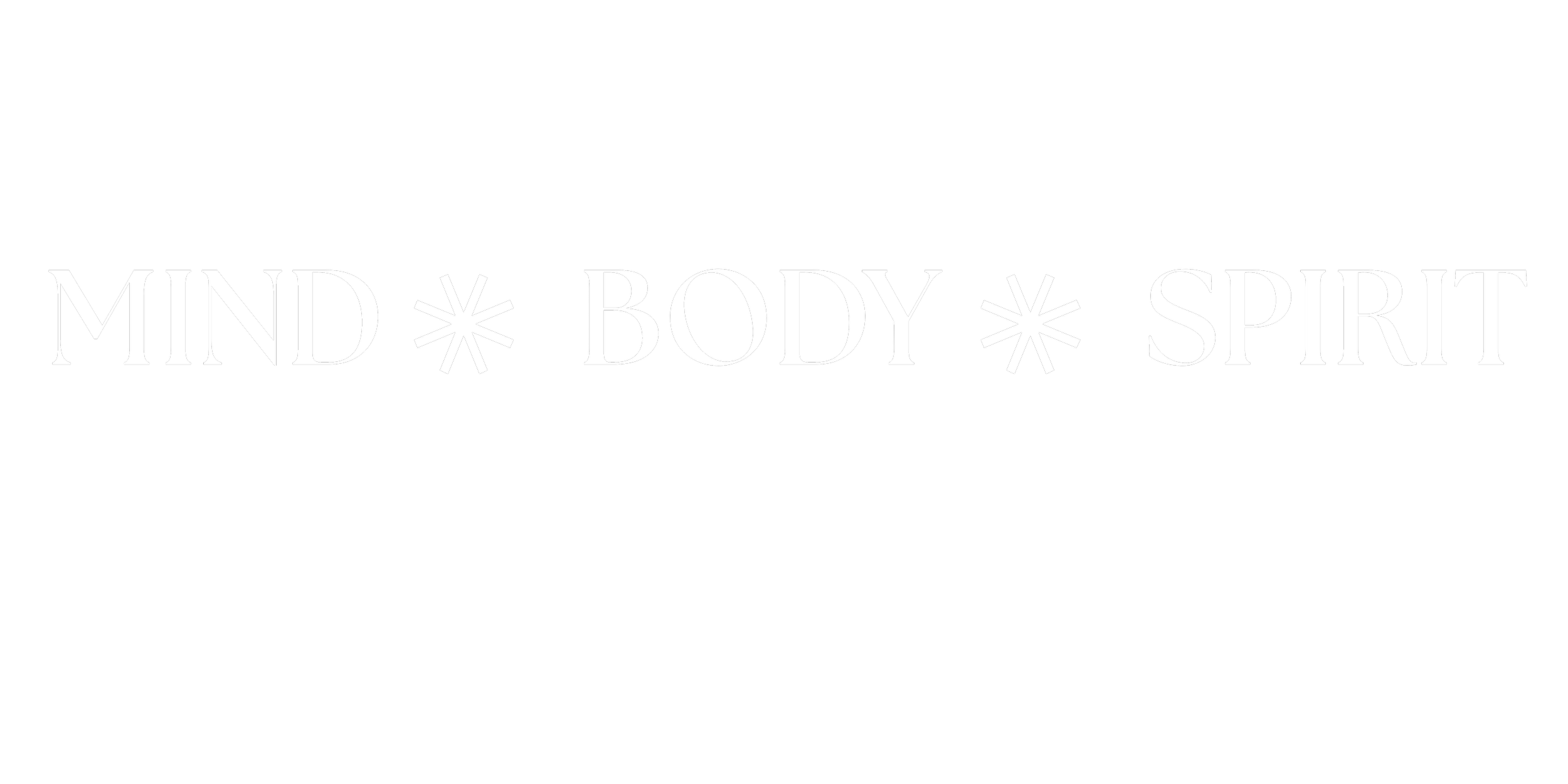 Text in black background reads "MIND * BODY * SPIRIT" in white letters with star symbols between words.
