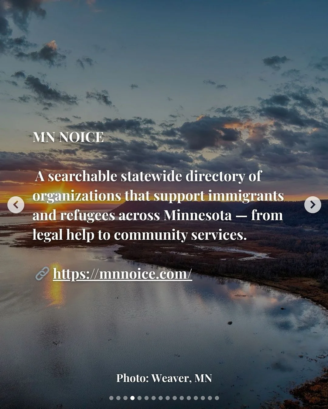 Alt Text: MN NOICE, a searchable statewide directory of organizations that support immigrants and refugees across Minnesota - from legal help to community services, 