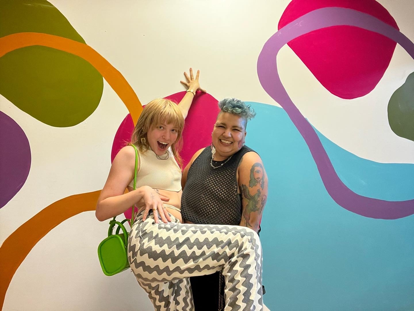 One of 6 walls of the mural I painted for lobby of People's Light Theatre production of MUSHROOM by Eisa Davis- mural assist by Lex Williams (pictured) and Saif Almusawi