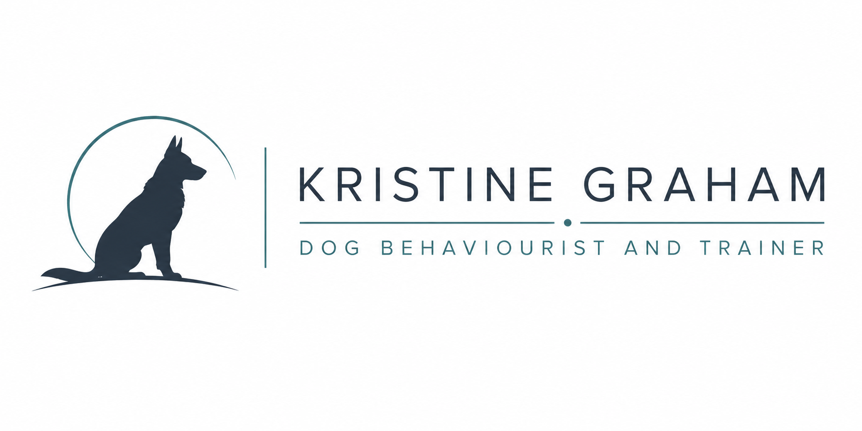 Logo for Kristine Graham, dog behaviorist and trainer, featuring a silhouette of a sitting dog inside a circle, with text beside it.