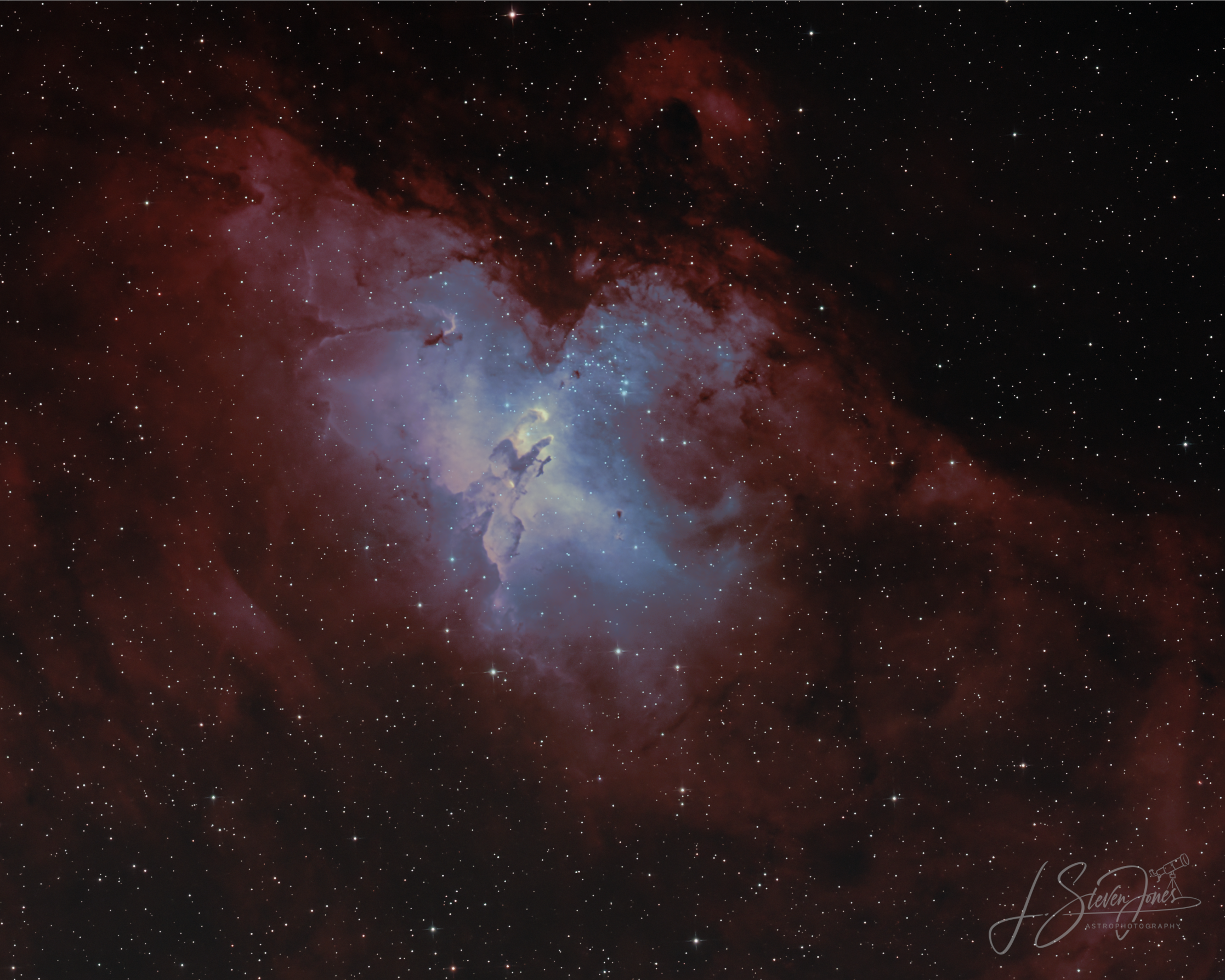 Messier 16 - The Eagle Nebula
In the heart of the Eagle Nebula, 5000 light-years from Earth, a star nursery is hard at work.  Looking like a hand producing stars, these dust clouds have been dubbed "The Pillars of Creation."
Now you can have a copy o