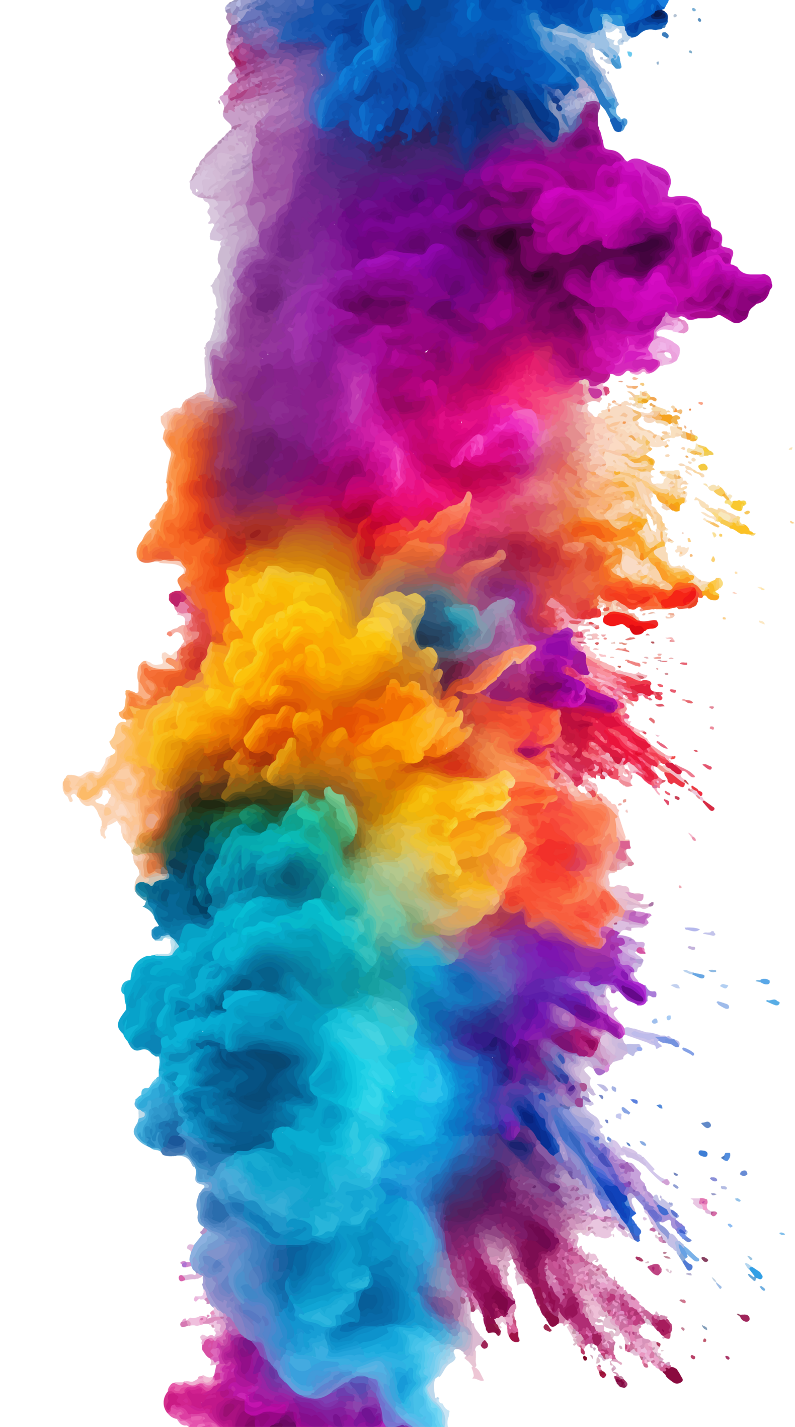 A rainbow of smoke or paint in hues of purple, red, orange, green, and blue
