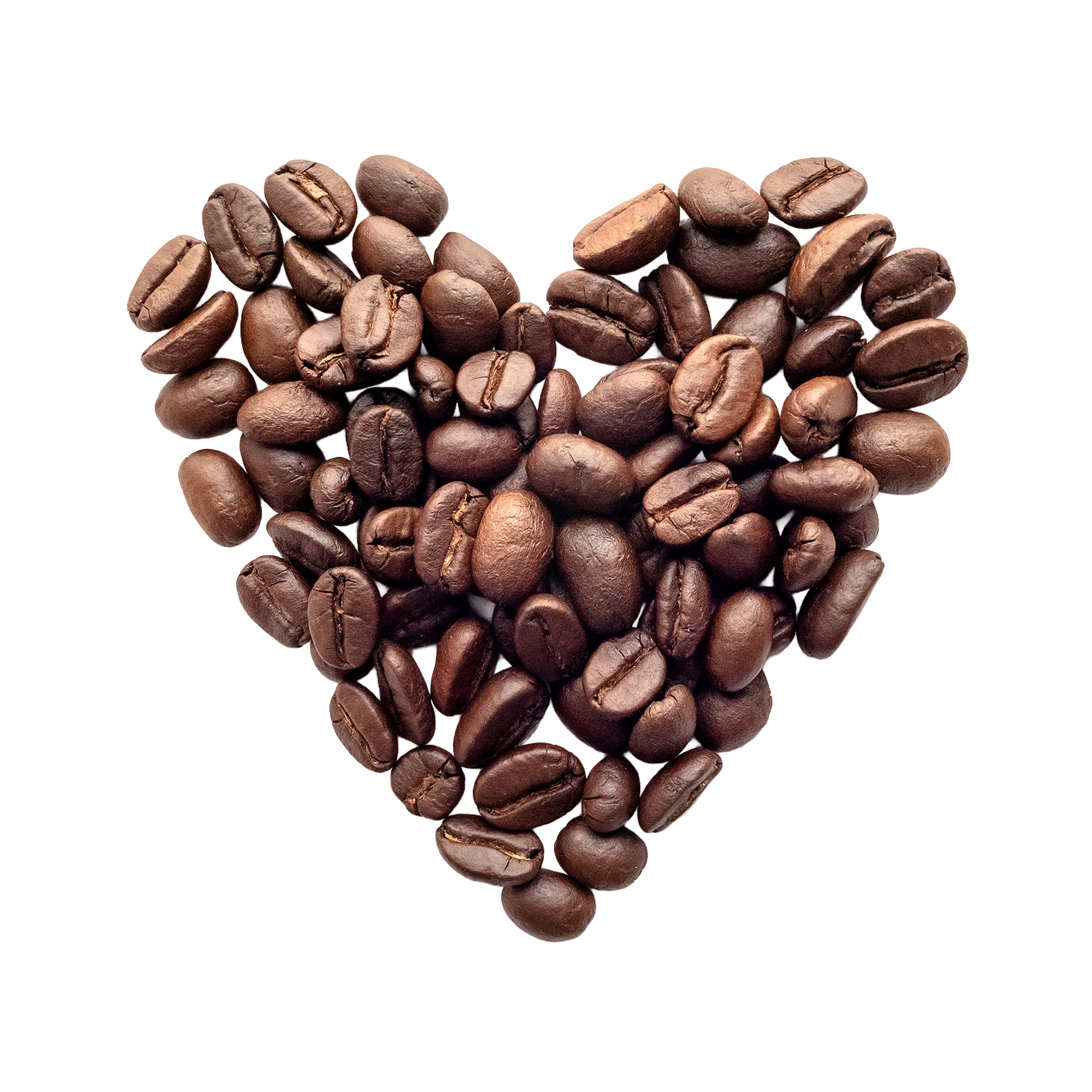 Coffee beans arranged in the shape of a heart.