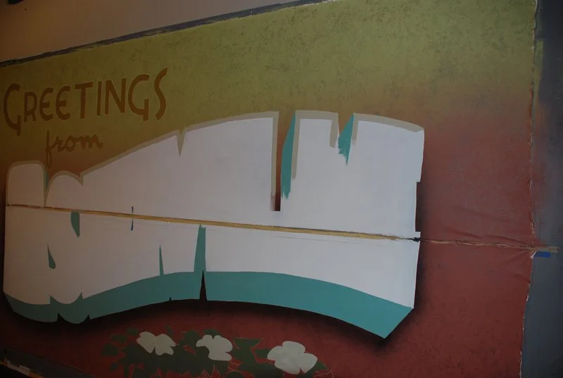 Asheville Brewing postcard style painted mural progress 2.jpg