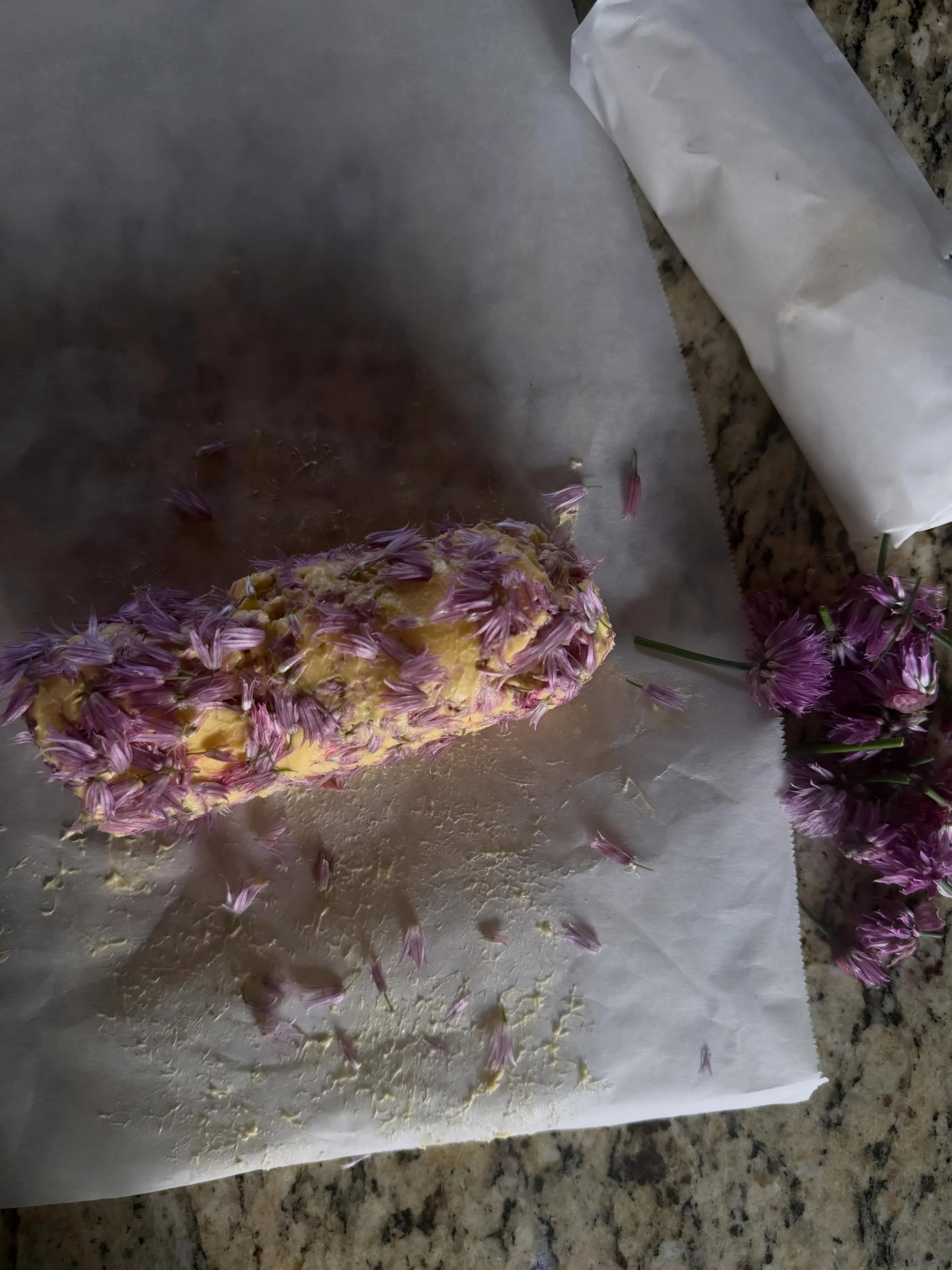 A little Chive Blossom Butter whimsy for a future sourdough loaf paired with a thought 

This morning I stood beneath a blooming serviceberry and stopped confused by a familiar sound. I looked up to see Honeybees everywhere. Hundreds of them hopping 