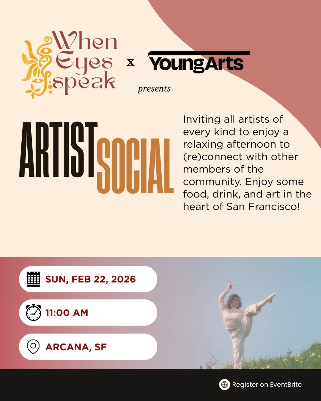 Inviting all artists of every kind to enjoy a relaxing afternoon to (re)connect with other members of the community. Enjoy some food, drink, and art in the heart of San Francisco!

🗓 Sunday, Feb 22 
⏱ 11 AM 
📍@arcanasf
Curated by Preethi Ramaprasad