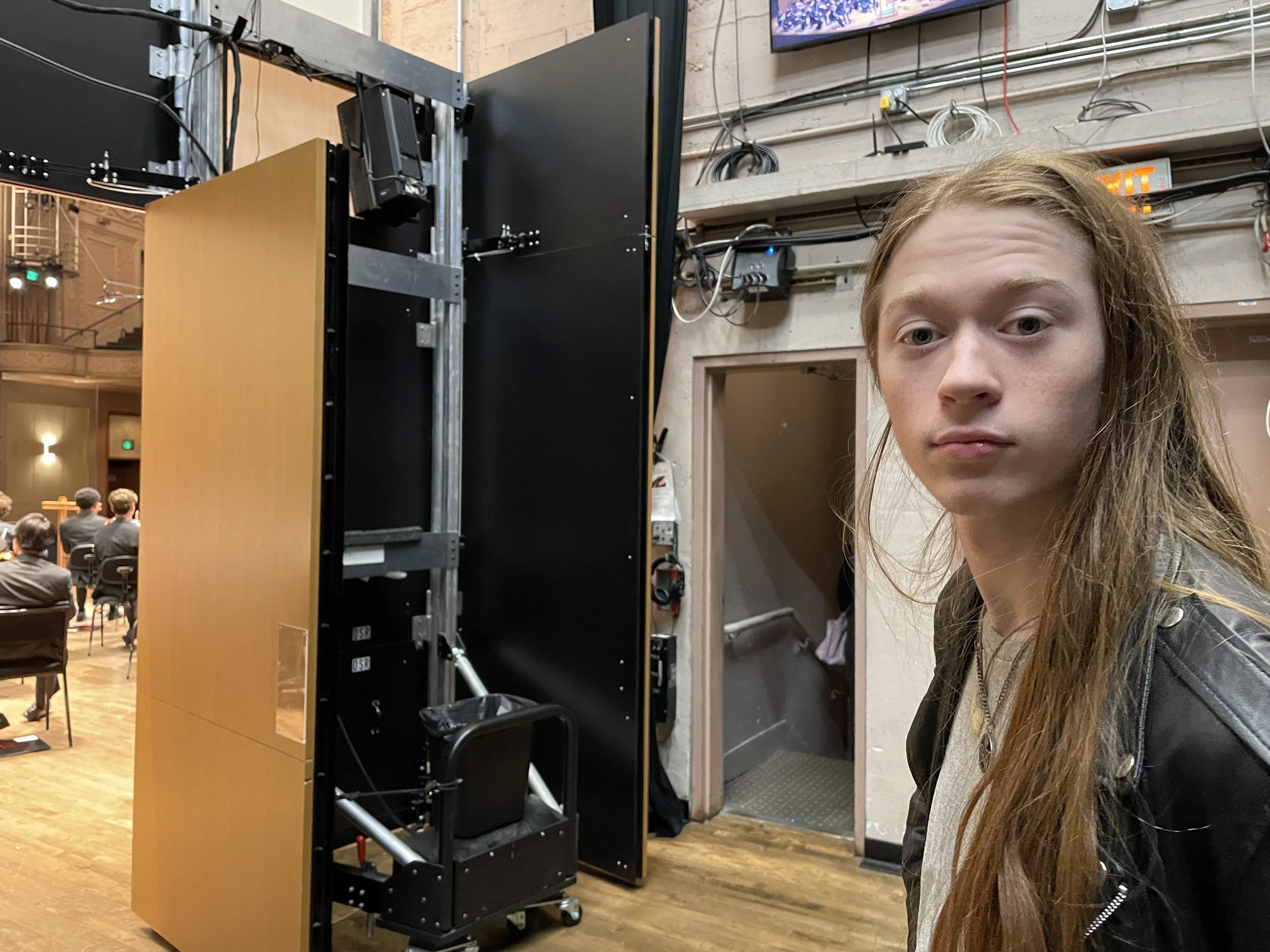 Max behind the stage at the Arlene Schnitzer Concert Hall in Portland, OR Nov. 2025