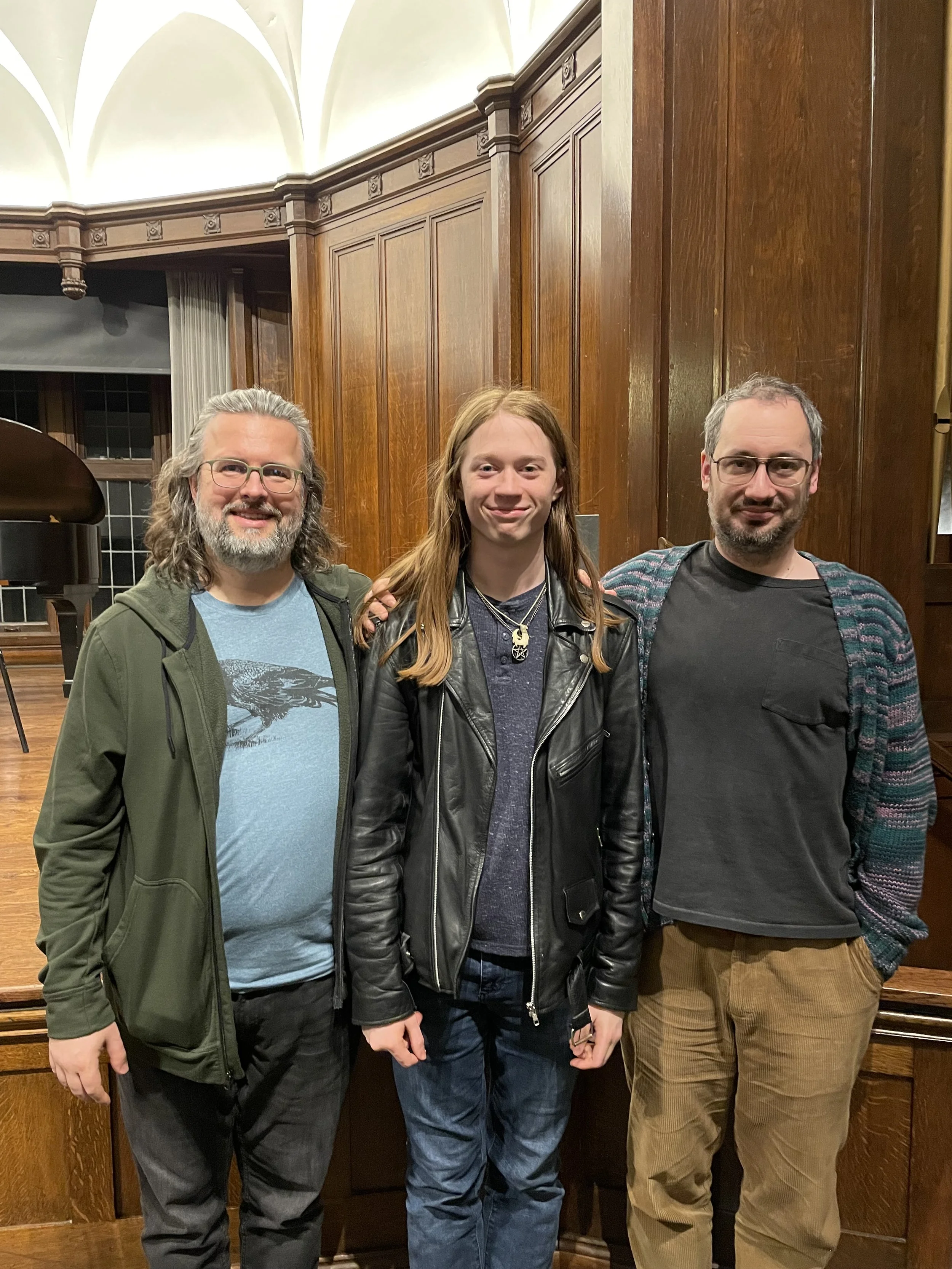Steve (piano), Max, and Ryan (composition)- mentors and instructors for 8 years with FNM-YCP in Portland, OR ( picture at Eliot Hall at Reed College in April 2026) 