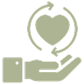 A hand holding a heart with a circular arrow around it, symbolizing care or health.