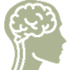 Profile silhouette of a person's head with a brain illustration inside