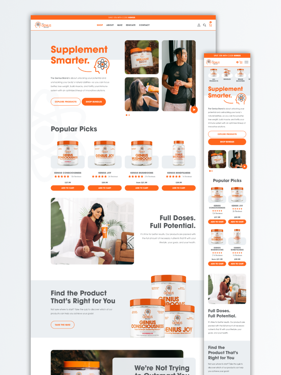 desktop and mobile view of The Genius Brand website homepage