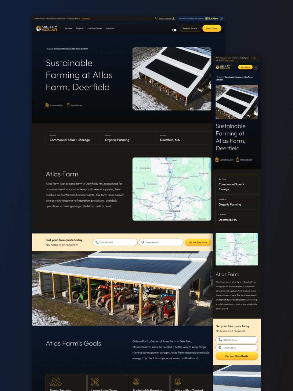 image of valley solar project page dark mode