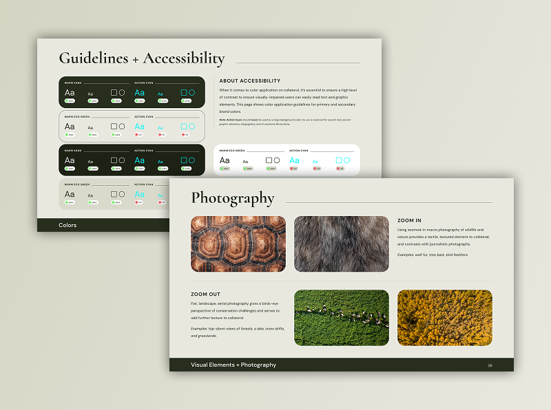 images from The Wildlife Society brand guidelines, including accessibility and photography