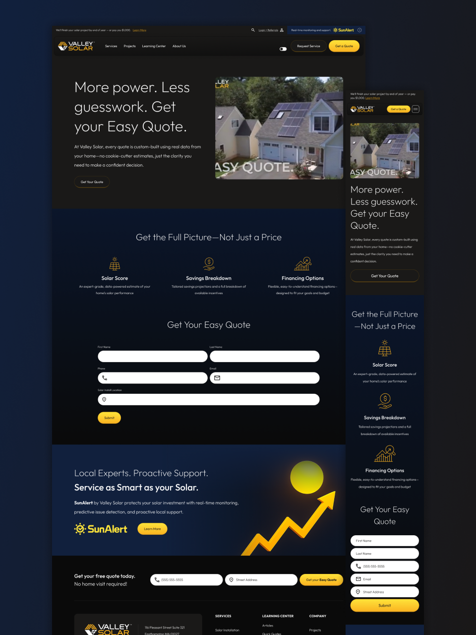 image of valley solar quote page dark mode
