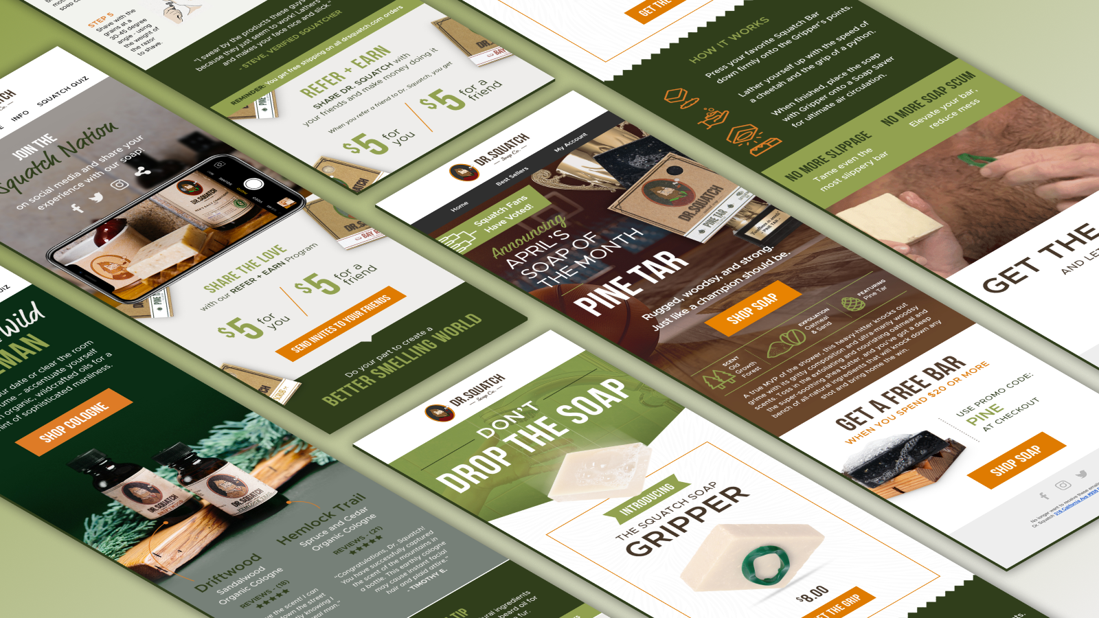 image of variety of Dr. Squatch email designs